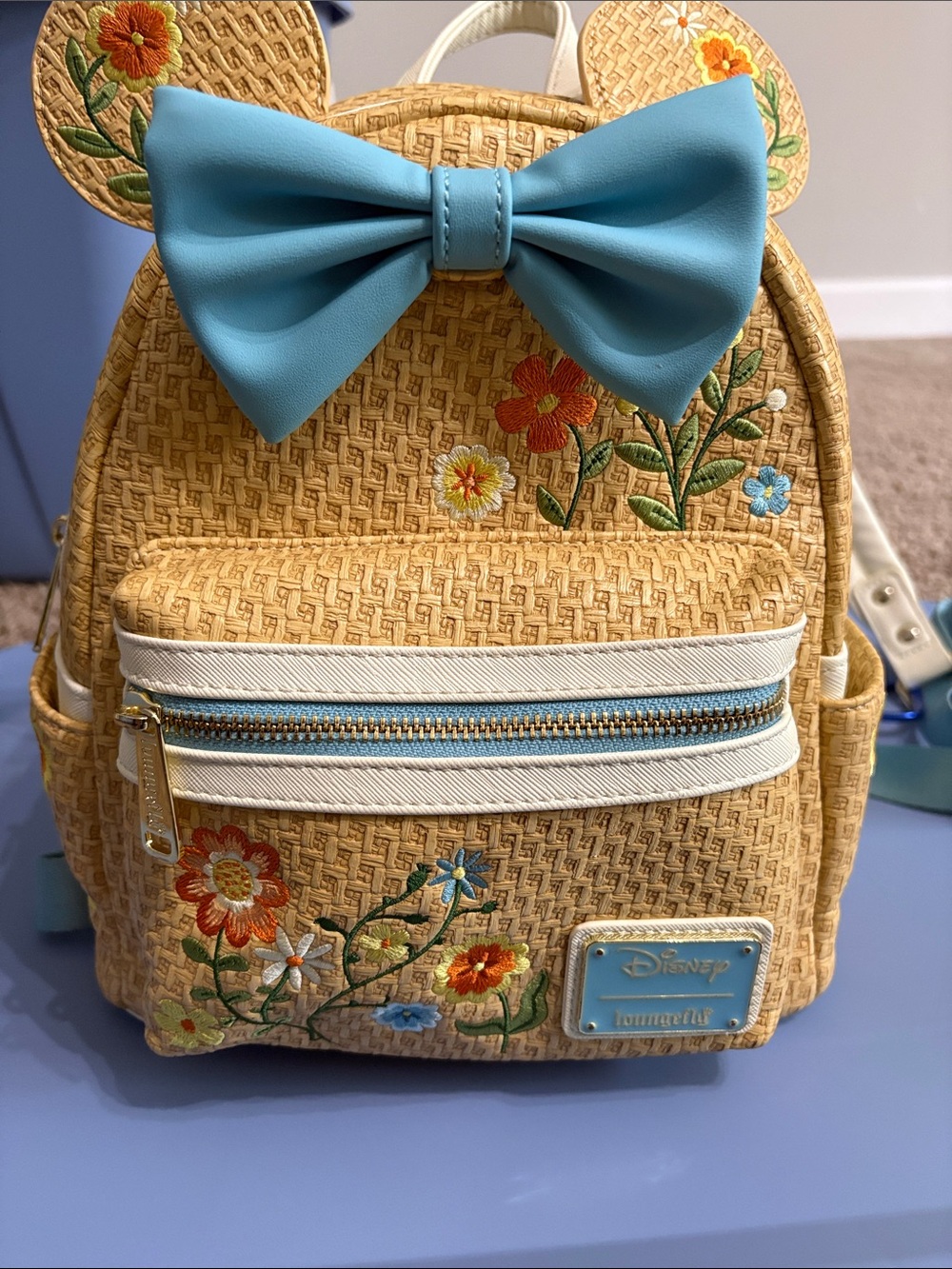 Loungefly Yellow Floral Mickey Ears Mini Backpack with Blue Bow